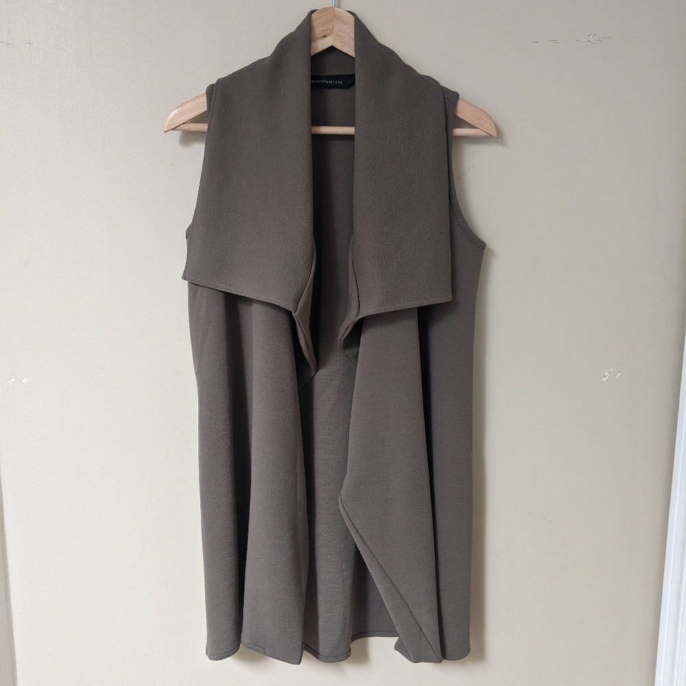 beige green billowy loose open "waterfall" vest
